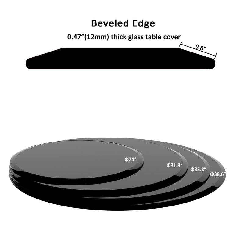 24" Round Tempered Glass Table Top Clear Glass Beveled Polished Edge