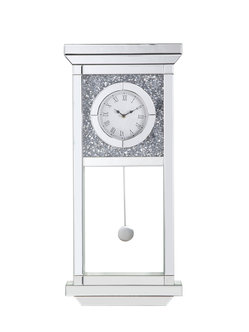 Noralie - Mirrored Faux Diamonds Wall Clock - Silver Gray