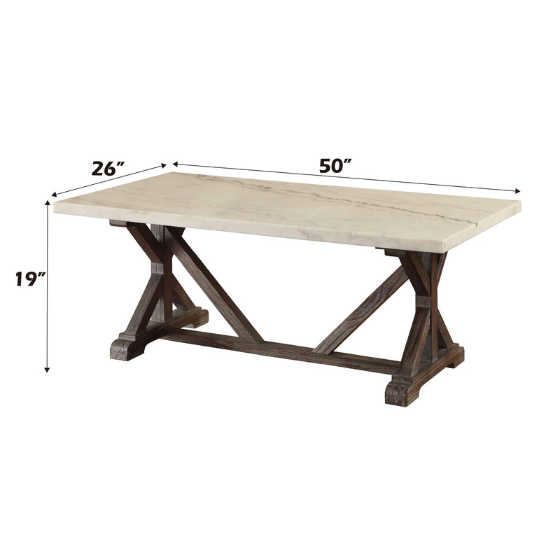 Romina - Marble Top Weathered Coffee Table - White Marble