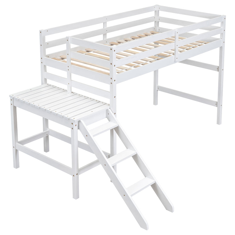 Twin Loft Bed with Platform, ladder,White