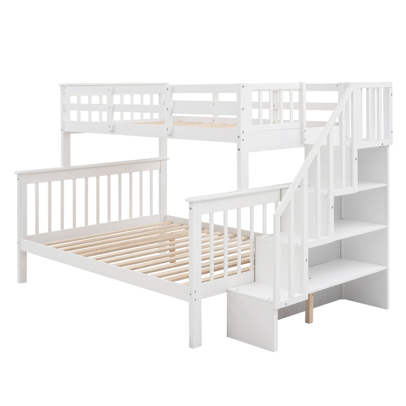 Stairway Twin-Over-Full Bunk Bed with Storage and Guard Rail for Bedroom, White color(OLD SKU :LP000019AAK)