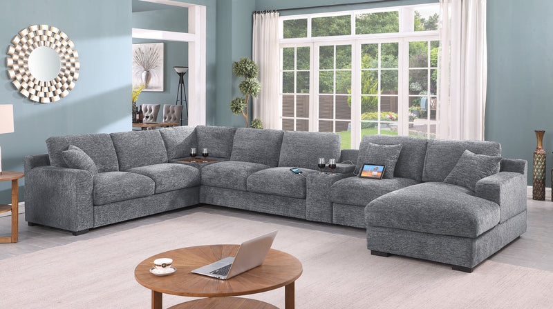 Celine - Chenille Fabric Corner Sectional Sofa With Right-Facing Chaise, Cupholders, And Charging Ports