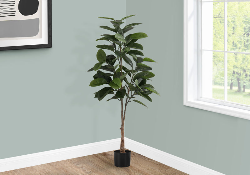 52" Tall, Artificial Plant, Rubber Tree, Indoor, Faux, Fake, Floor, Greenery, Potted, Real Touch, Decorative - Green / Black