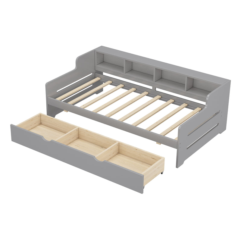 Twin Size Wooden Day Bed with 3 Trawers for Guest Room, Small Bedroom, Study Room, Gray