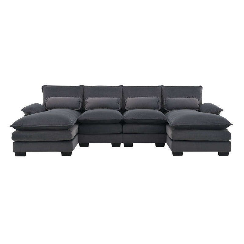 Modern U-Shaped Sectional Sofa With Waist Pillows, 6 Seat Upholstered Symmetrical Sofa Furniture, Sleeper Sofa Couch With Chaise Lounge For Living Room