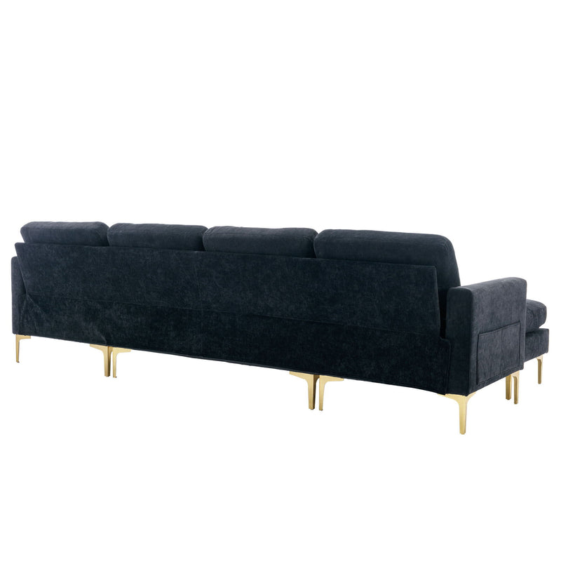 L-Shape Convertible Sectional Sofa Couch With Movable Ottoman For Living Room