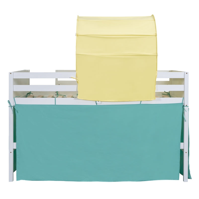 Twin Size Loft Bed with Tent and Tower  and  Three Pockets- Green