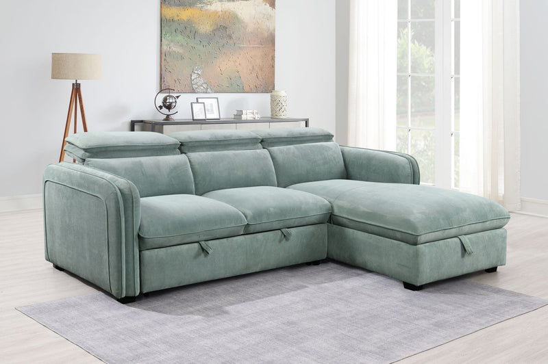 Zavala - Chenille Sectional Sofa With Sleeper & Storage - Light Green