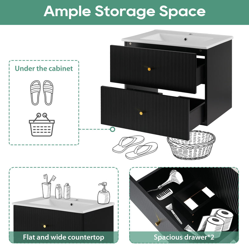 Wall Mounted Bathroom Vanity With 2 Drawers, Ideal For Small Bathrooms