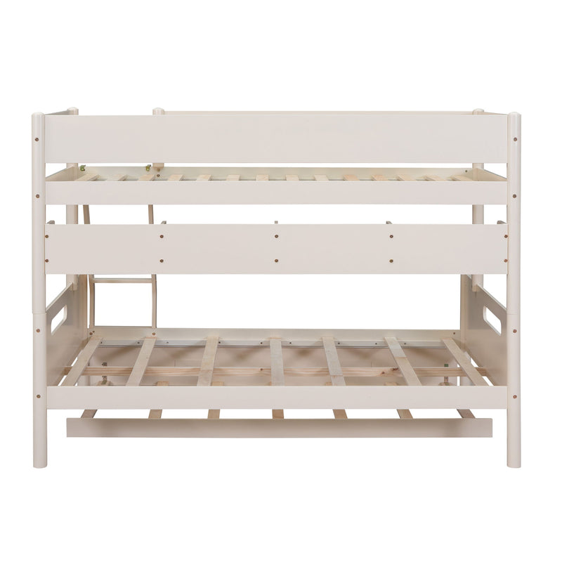 Wood Twin Over Full Bunk Bed With Storage Shelves And Twin Size Trundle - Cream