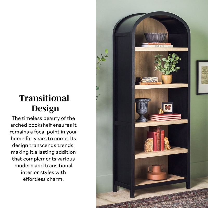 Modern 5 Shelf Open Arched Bookshelf