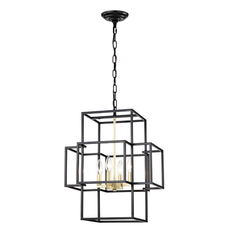 4 Light Metal Lantern Tiered Pendant Hanging Light Fixtures, Industrial Farmhouse Adjustable Height Chandeliers For Dining Room Hallway Foyer Entryway (E12 Bulbs Not Included)