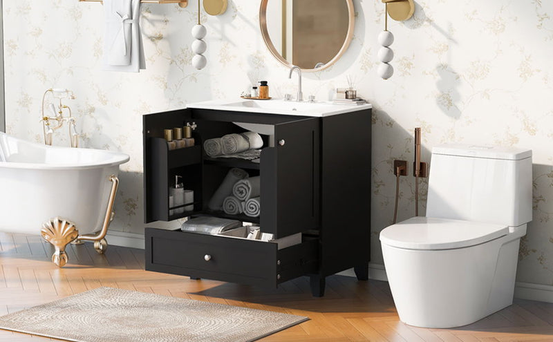 Bathroom Vanity Set With Ceramic Sink And Ample Storage Space Ideal For Small Bathrooms