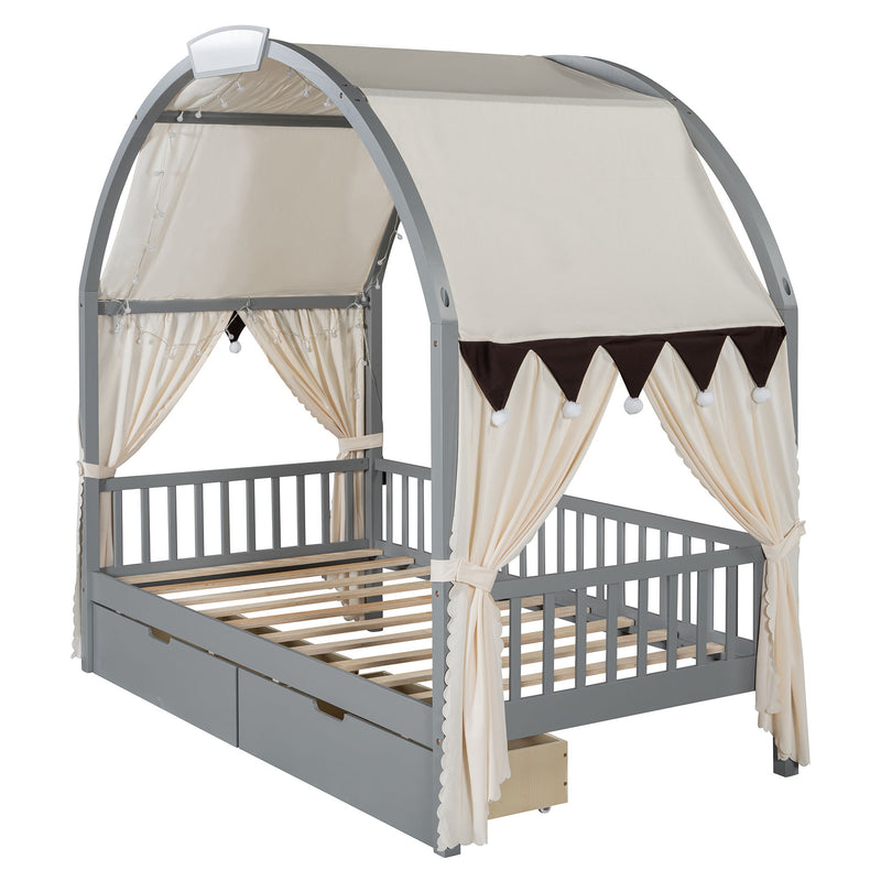 Bed With Arched Roof And 2 Drawers