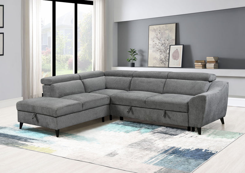 Wrenley - Chenille Sectional Sofa With Sleeper Storage - Gray