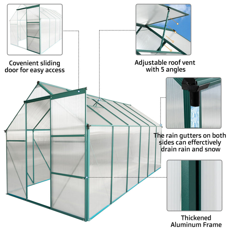 Polycarbonate Greenhouse Raised Base And Anchor Aluminum Heavy Duty Walk-In Greenhouses For Outdoor Backyard In All Season