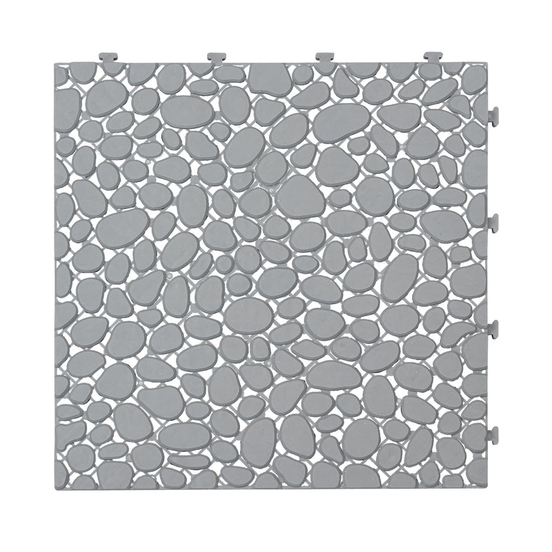 Interlocking Deck Tiles Plastic Waterproof Outdoor All Weather Anti-Slip Bathroom Shower Balcony Porch Strong Weight Capacity Upto 440 Lbs, Pebble Stone Pattern