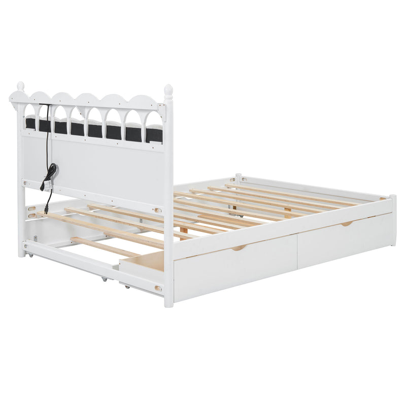 Storage Platform Bed, With 2 Big Drawers, Trundle, One Set Of Sockets & USB Ports