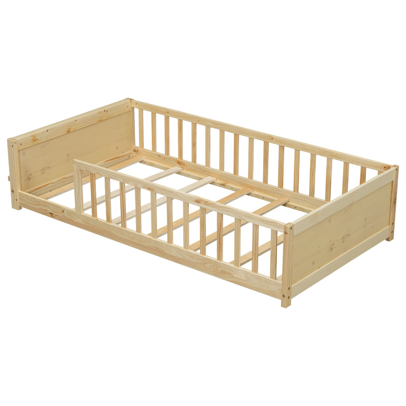 Floor Platform Bed With Built-In Book Storage Rack