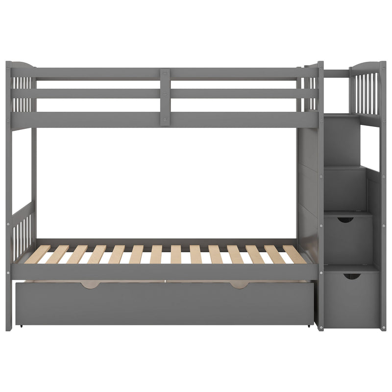 Bunk Bed, Convertible Bottom Bed, Storage Shelves And Drawers