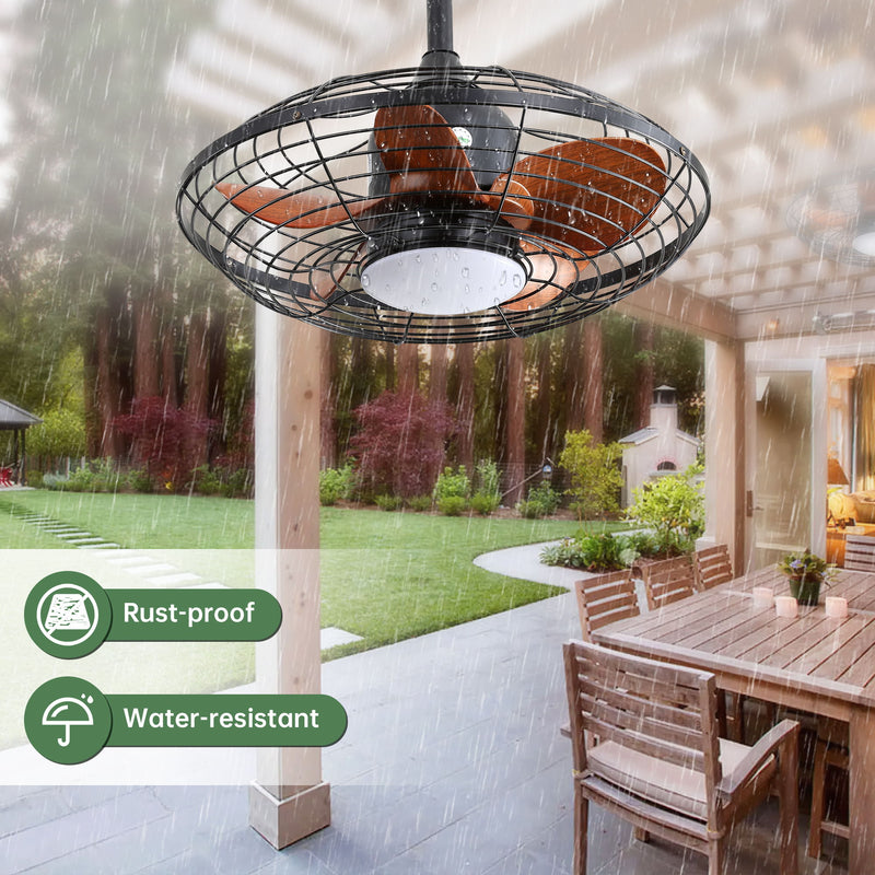 20" Downrod Mount Ceiling Fan LED 18W 3 Cct 5 ABS Blades DC Motor With Hanging And Hook For Outside Patios Pergola - Black