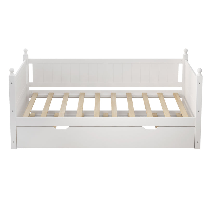 Twin Size Solid Wood Daybed with Trundle for Limited Space Kids, Teens, Adults, No Need Box Spring, White