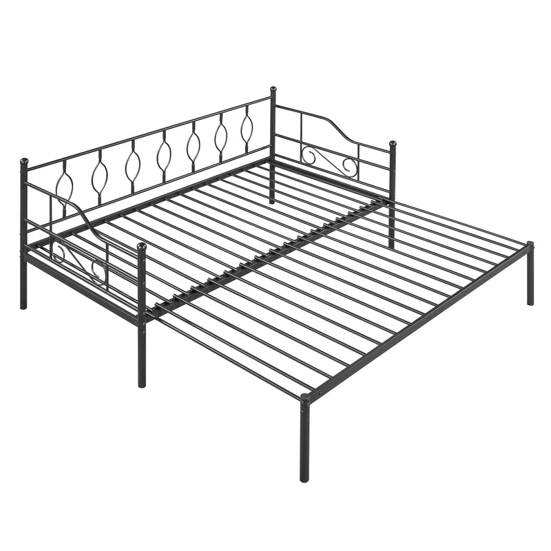 Twin Size Metal Daybed with Trundle, Daybed with Slat No Box required Black