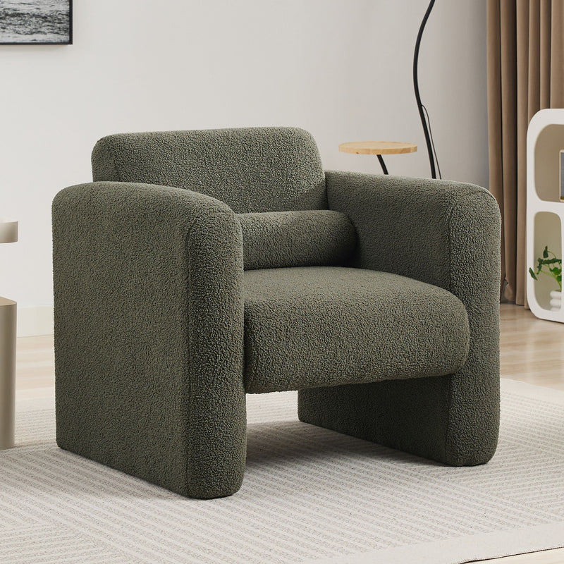 Modern Accent Chair Lambskin Sherpa Upholstered Comfy Reading Arm Chair Soft Padded Armchair With Back And Pillow For Living Room - Seaweed Green