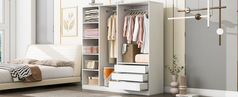 Doorless Storage Wardrobe For Dedroom With Shelves And 3 Drawers