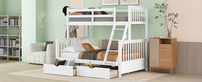 Twin-Over-Full Bunk Bed with Ladders and Two Storage Drawers (White){old sku:LT000165AAK}