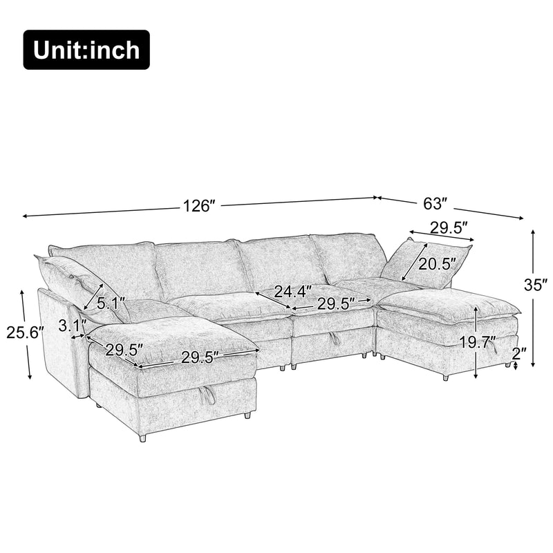 Versatile 6 Piece Modular Sofa Bed With Storage, Stylish Faux Double Layer Cushions, Comfortable & Durable Design, Perfect For Any Living Space