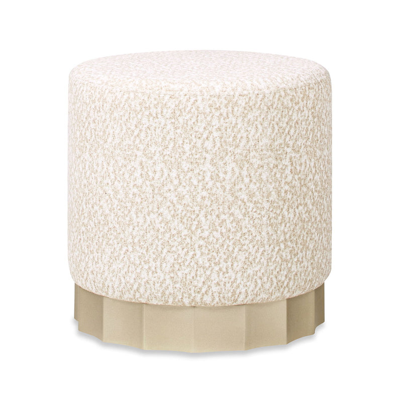 Hampton - Round Upholstered Ottoman With Scalloped Base - Speckled Egg Beige