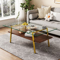 Rectangle Coffee Table, Tempered Glass Tabletop With Metal Legs, Modern Table For Living Room