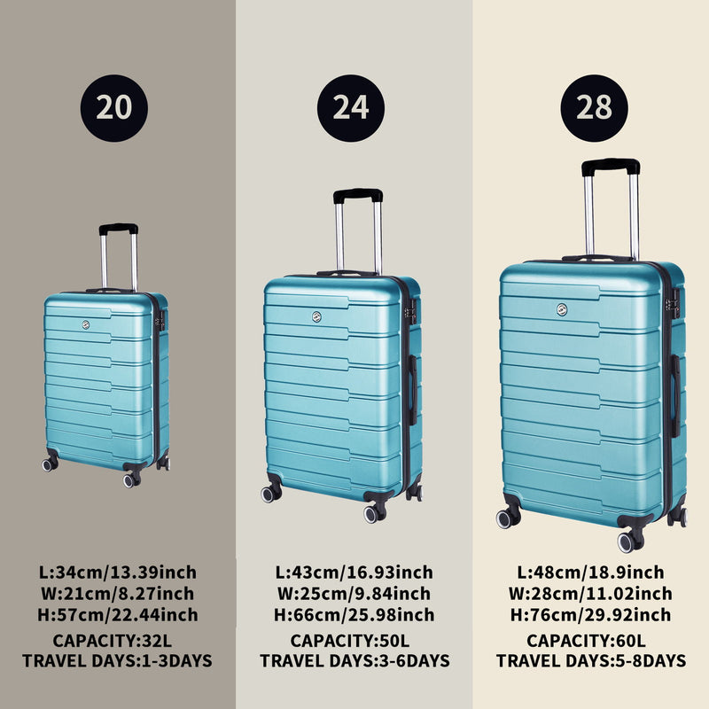 Luggage Suitcase 3 Piece Sets Hardside Carry-On Luggage With Spinner Wheels 20" / 24" / 28"