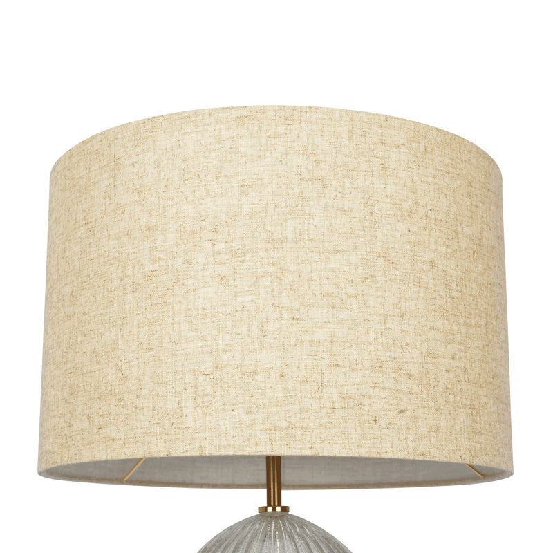 Aurora - Ribbed Lamp Base Clear Table Lamp Large Linen Shade - Beige / Clear / Gold