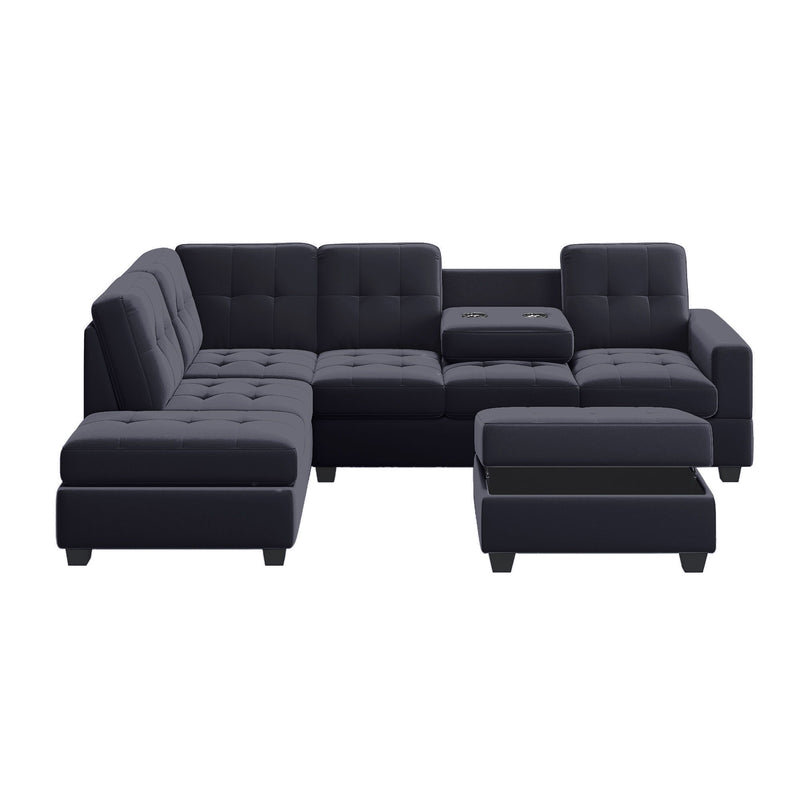 Modern Sectional Sofa With Reversible Chaise, L Shaped Couch Set With Storage Ottoman And Two Cup Holders For Living Room