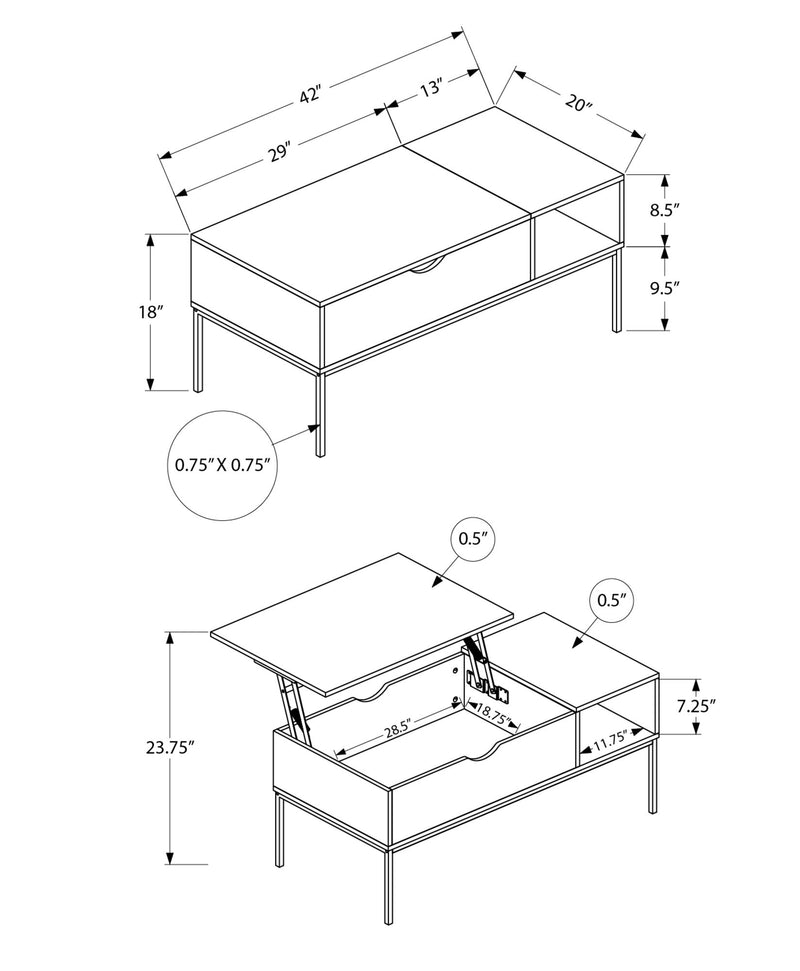 Table, Rectangular, Cocktail, Functional Lift-Top, Contemporary & Modern