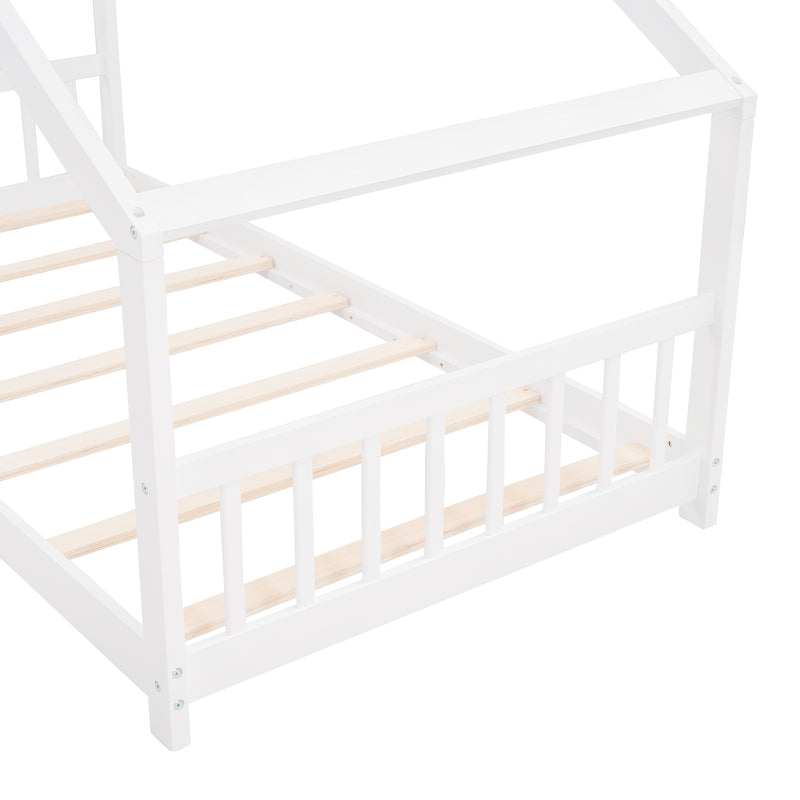 Twin Size House Bed Wood Bed, White