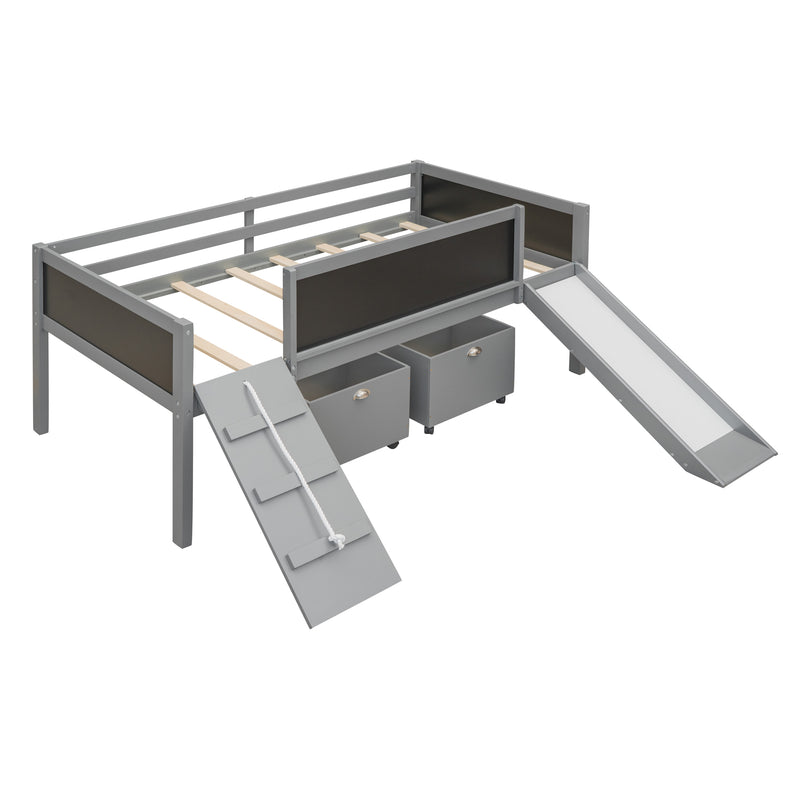 Twin size Loft Bed Wood Bed with Two Storage Boxes - Gray( old sku: LP000075AAE )