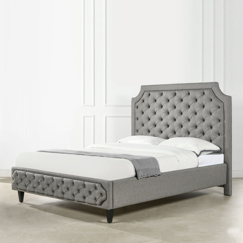 Helen - Queen Tall Upholstered Tufted Platform Bed Frame - Heathered Gray