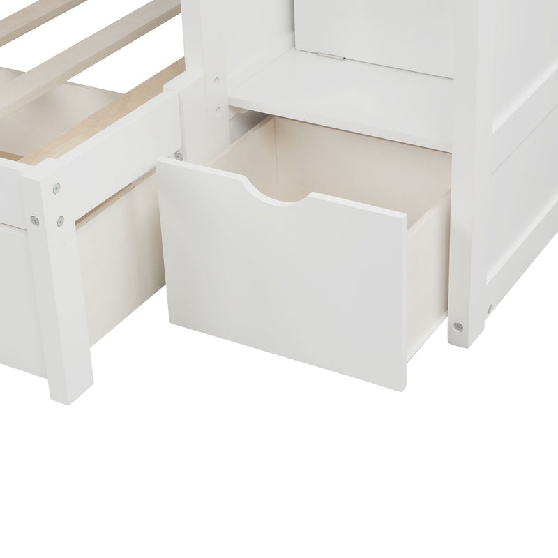 Bunk Bed, Convertible Bottom Bed, Storage Shelves And Drawers