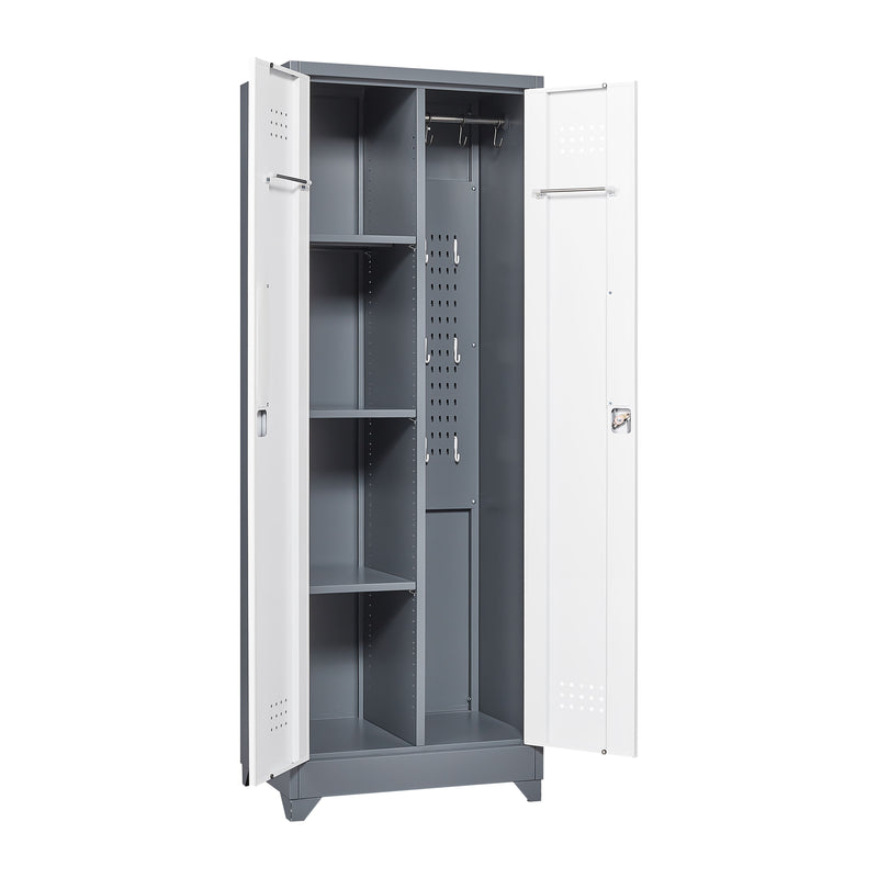 Metal Storage Cabinets, Cleaning Tool Cabinet With Locking Door, Tall Broom Tool Organizer And Storage, Large Storage Cabinet For Kitchen