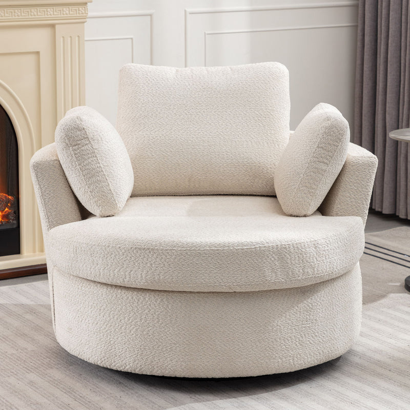 Oversize Round Swivel Chair Cozy Club 360 Degrees Swivel Sofa With 3 Pillows Fabric For Living Room Lounge Hotel - Beige