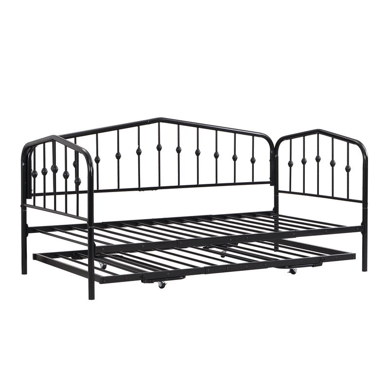 Twin Size Stylish Metal Daybed with Twin Size Adjustable Trundle, Portable Folding Trundle, Black