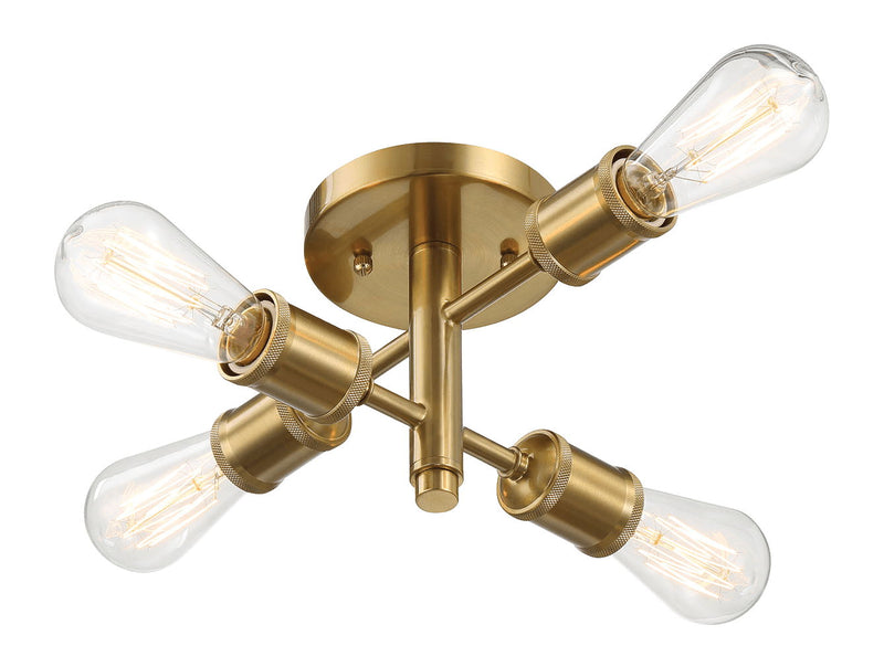 Ephemeral - 4 Lights Semi Flush Mount Retro Hallway Kitchen Bedroom Living Room Ceiling Pendant - Antique Brass / Clear / Gold