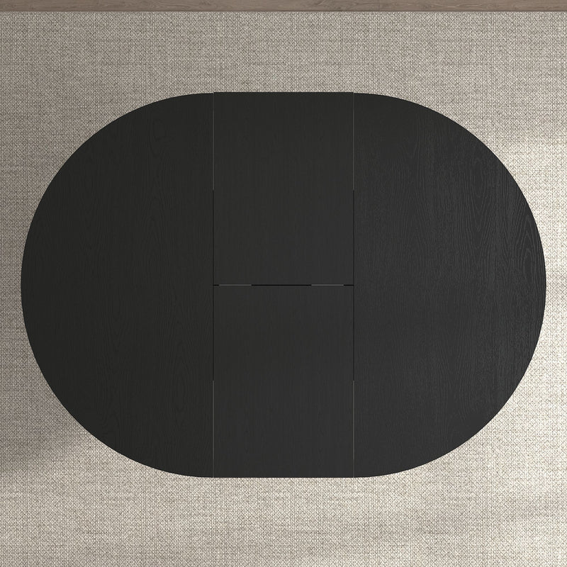 Dining Table For Farmhouse Kitchen Expandable Oval Table Top With Removable Leaf Trestle X Shaped Base - Black