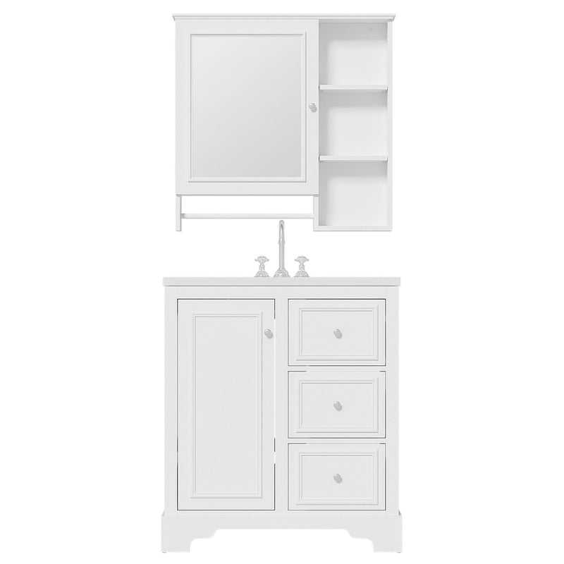 Bathroom Vanity With Sink, Modern Elegant Bathroom Storage Cabinet With 3 Drawers And Adjustable Shelves, Freestanding Vanity Set With Mirror Cabinet, Single Sink Bathroom Vanity