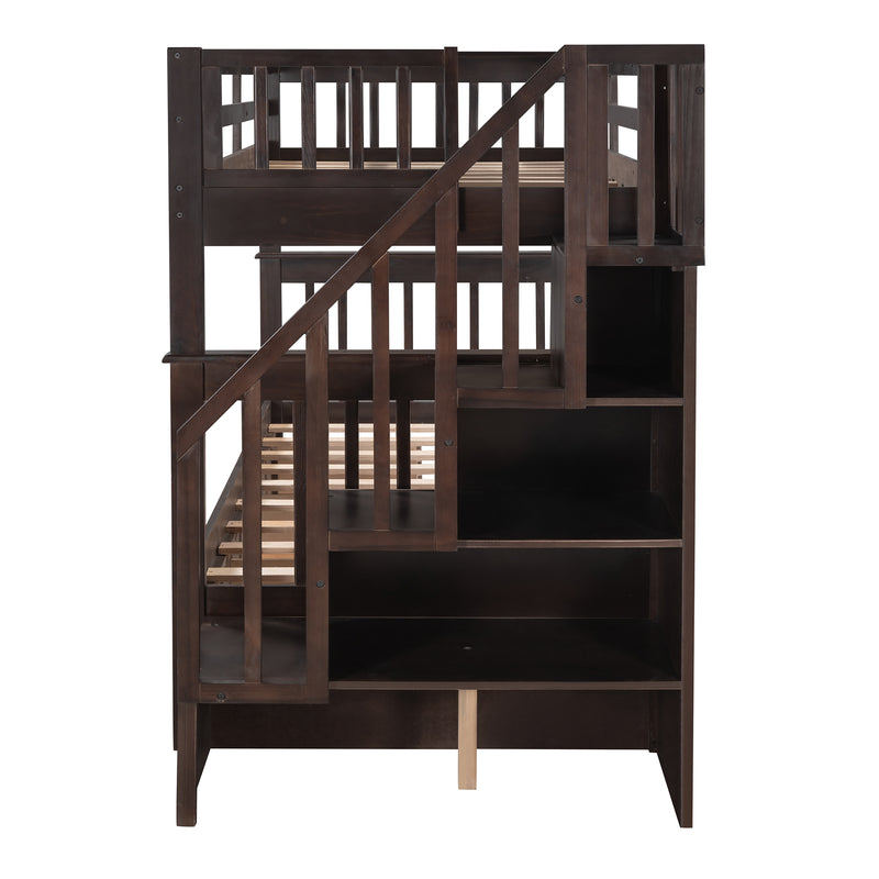 Stairway Twin-Over-Twin Bunk Bed with Three Drawers for Bedroom, Dorm - Espresso(Old sku: LP000309AAP)