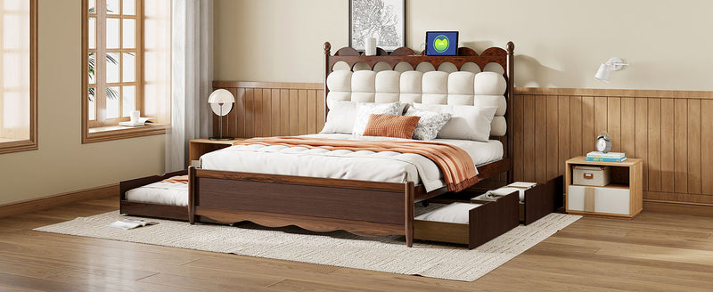 Storage Platform Bed, With 2 Big Drawers, Trundle, One Set Of Sockets & USB Ports