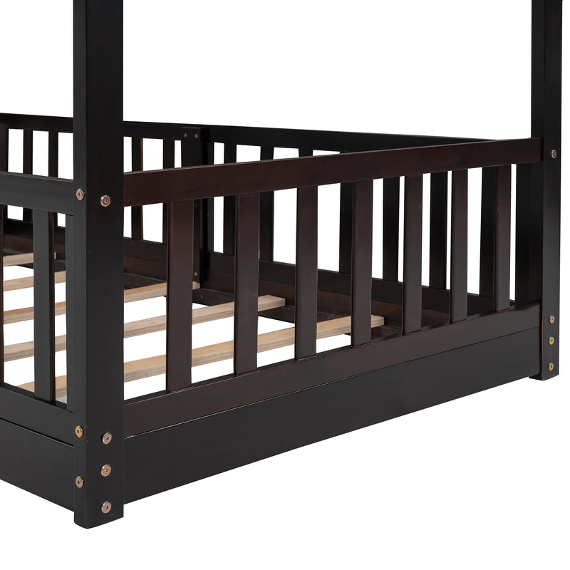 Twin Over Twin Bunk Bed with Slide and Ladder, Espresso（Old SKU:LP000009AAP）